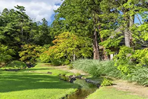 Surroundings Prints: Garden and stream at Motsuji Temple in Hiraizumi