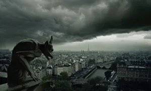 Stormy Prints: Gargoyle, Notre Dame Cathedral, Paris, France, Europe