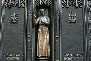 Images Dated 13th October 2006: Front gate sculpture of St. Isaac Jogues, New Yorks first Catholic priest, St
