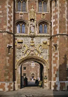 Entrances Prints: Front gate of St. Johns College built 1511-20 with the coat of arms of Lady Margaret Beaufort