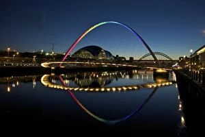 River Tyne Collection: Gateshead Quays with Sage Gateshead and Millennium Bridge at night, Tyne and Wear, England