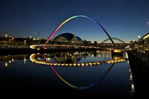 Millennium Bridge Prints: Gateshead Quays with Sage Gateshead and Millennium Bridge at night