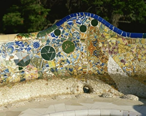 Guell Park Prints: Gaudi mosaics, Guell Park, Barcelona, Catalonia, Spain, Europe