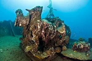 Images Dated 6th March 2008: Gear on the deck of the wreck of the Lesleen M, a freighter sunk as an artificial reef in 1985 off Anse Cochon Bay