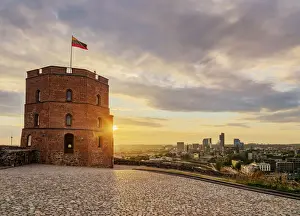 Flag Pole Prints: Gediminas Tower at sunset, Vilnius, Lithuania, Europe