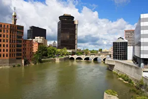 New York State Prints: Genesee River and skyline, Rochester, New York State, United States of America