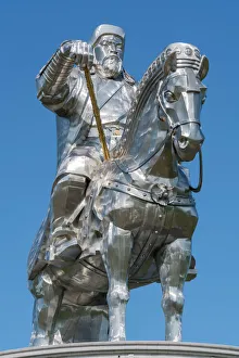 Horse Prints: Genghis Khan equestrian statue, Erdene, Tov province, Mongolia, Central Asia, Asia