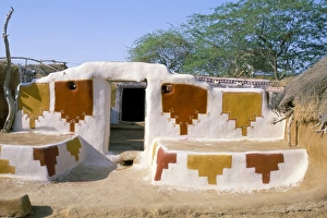 Geometric Design Prints: Geometric designs on walls of a village house