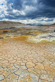 Geothermal Prints: Geothermal area and mud cracks, Namafjall Hverir, Iceland, Polar Regions