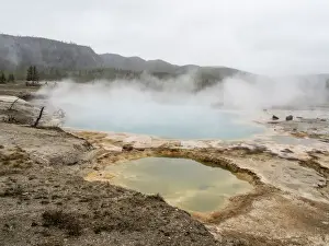 Mud Pool Prints: Geothermal mud pot in Biscuit Basin in Yellowstone National Park