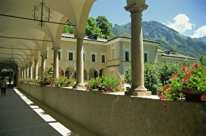Geraniums and arches at the Certosa di Pesio in Piedmont