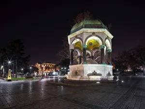 Support Prints: German Fountain illuminated at night, Istanbul, Turkey, Europe