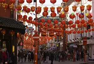 Images Dated 6th February 2008: Gerrard Street, Chinatown, during Chinese New Year celebrations colourful lanterns decorate