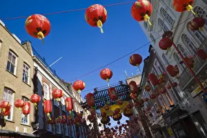 Gerrard Street, Chinatown during Chinese New Year celebrations, decorated with colourful Chinese lanterns, Soho, London, England, United