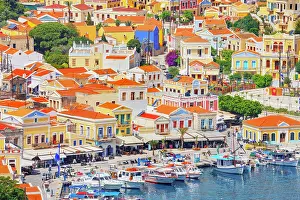 Nautical Prints: Gialos Harbour, high angle view, Symi Island, Dodecanese Islands, Greece