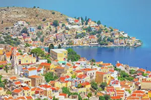 Residence Prints: Gialos harbour, high angle view, Symi Island, Dodecanese Islands, Greece
