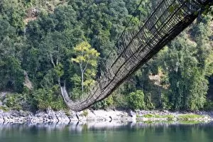 Giant bridge made from bamboo across the Siang River, near Along, Arunachal Pradesh