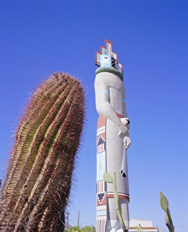 Tribal Prints: Giant cactus and Indian statue