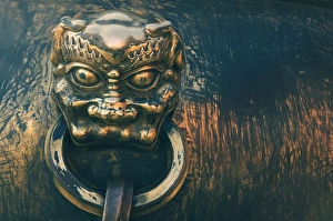 Palace Museum Prints: Detail of giant cauldron, Forbidden City (Palace Museum), Beijing, China, Asia