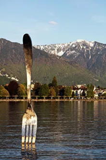 Rural Scenes Gallery: Giant fork sculpture from Alimentarium food museum, Lake Geneva (Lac Leman), Vevey