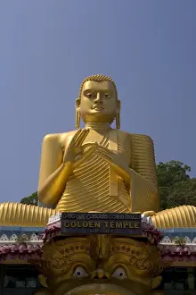 Sinelese Prints: Giant gold seated Buddha statue at entrance to the Cave Temples