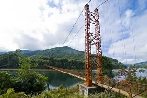 Giant hanging bridge spanning across the Siang river, Along, Arunachal Pradesh