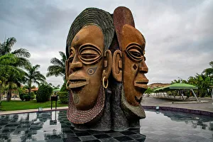 Angola Prints: Giant head statue, Benguela, Angola, Africa