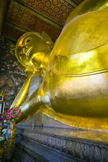 Thai Culture Prints: Giant reclining Buddha, Wat Pho (Temple of the Reclining Buddha), Bangkok, Thailand