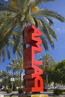 Identity Prints: Giant red Palma sign on Avinguda Gabriel Roca, Palma de Mallorca, Mallorca