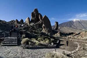 Giant rock formations in front of the volcano of El Teide, Tenerife, Canary Islands
