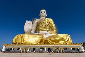 Myanmar Prints: Giant sitting Buddha below the Kyaiktiyo Pagoda (Golden Rock), Mon state, Myanmar (Burma)