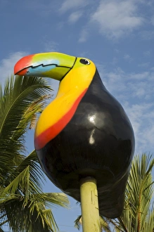 Costa Rican Prints: Giant statue of Toucan at the dock at the town of Tortuguero, Costa Rica, Central America