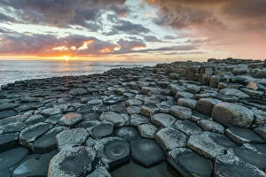 Irish Culture Gallery: Giants Causeway at sunset, UNESCO World Heritage Site, County Antrim, Ulster, Northern Ireland