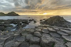 Giants Causeway at sunset, UNESCO World Heritage Site, County Antrim, Ulster, Northern Ireland