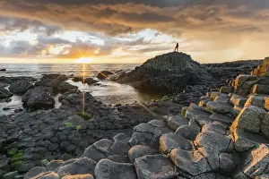 Giants Causeway at sunset, UNESCO World Heritage Site, County Antrim, Ulster, Northern Ireland