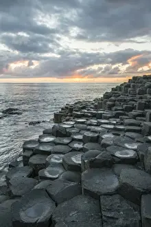 Giants Causeway at sunset, UNESCO World Heritage Site, County Antrim, Ulster, Northern Ireland