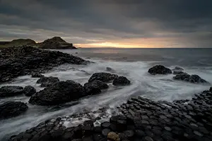 Giants Causeway at sunset, UNESCO World Heritage Site, County Antrim, Northern Ireland