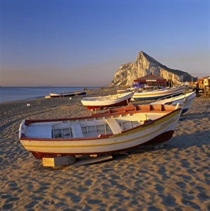 Gibraltar Prints: Gibraltar viewed along beach, La Linea, Andalucia, Spain, Mediterranean, Europe