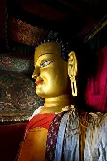 Images Dated 12th September 2008: Gilded copper statue of Sakyamuni Buddha, Shey Royal Palace, Ladakh, Jammu and Kashmir