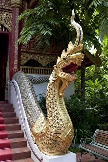 Northern Thailand Prints: Gilded dragon outside Wat Phra Kaew temple