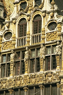 Grand Place Prints: Gilded facade of Guild House, Grand Place, UNESCO World Heritage Site, Brussels