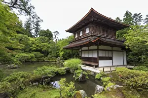 Ginkaku-ji (Silver Pavillion), classical Japanese temple and garden, main hall, pond