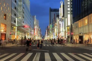 Pedestrian Crossing Prints: Ginza Shopping District, Tokyo, Japan, Asia