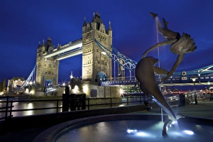 Fountains Prints: Girl With A Dolphin, statue by David Wynne