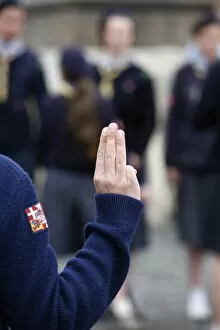 Girl scouts saluting, Rome, Lazio, Italy, Europe