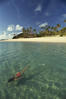 Fiji Prints: Girl swimming underwater, Yasawa Island, Fiji, Pacific Islands, Pacific