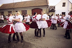 Festivity Prints: Girls dancing in traditional dress, Dress Feast with Wreath and Duck Festival