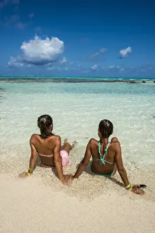 Colombia Prints: Girls enjoying the wonderful turquoise waters of El Acuario, San Andres, Caribbean Sea