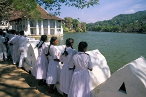 Uniform Prints: Girls standing on the edge of the artificial lake