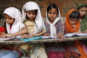 Schools Prints: Girls studying in a medersa (koranic school), Fatehpur Sikri, Uttar Pradesh, India, Asia